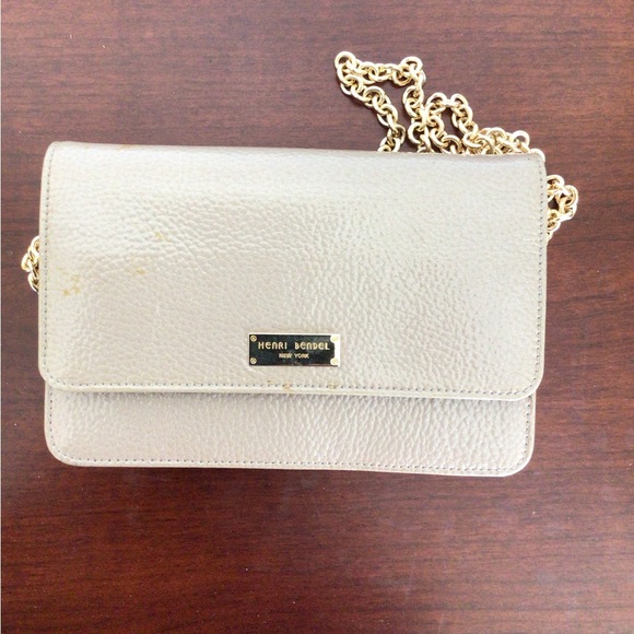 Henri Bendel Taupe Patent Leather Wallet On A Chain Clutch Crossbody Bag - Picture 2 of 10
